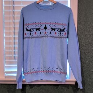 Southern Proper Light Blue Crewneck Sweater with Festive Pattern